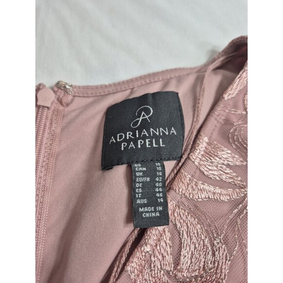 Adrianna Papell Women's Dress Size 10 V-Neck Bell Sleeves Embroidered Pink (63) - Picture 12 of 15